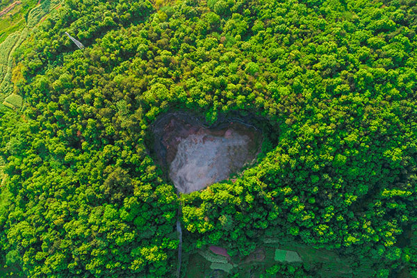上海浦东森林心形洞穴鸟瞰图