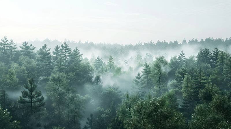 宁静森林的晨雾景观