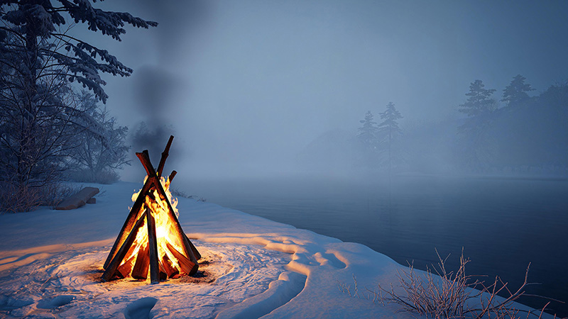 雪地森林中的篝火