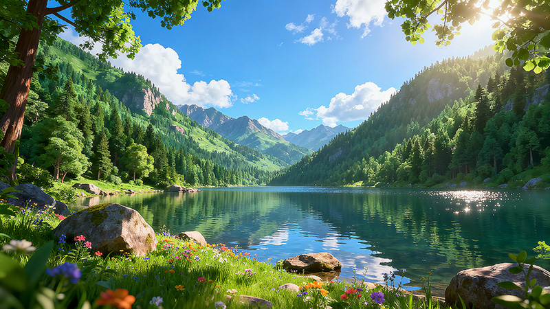 如诗如画的高山湖泊景观