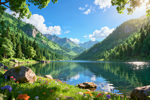 如诗如画的高山湖泊景观